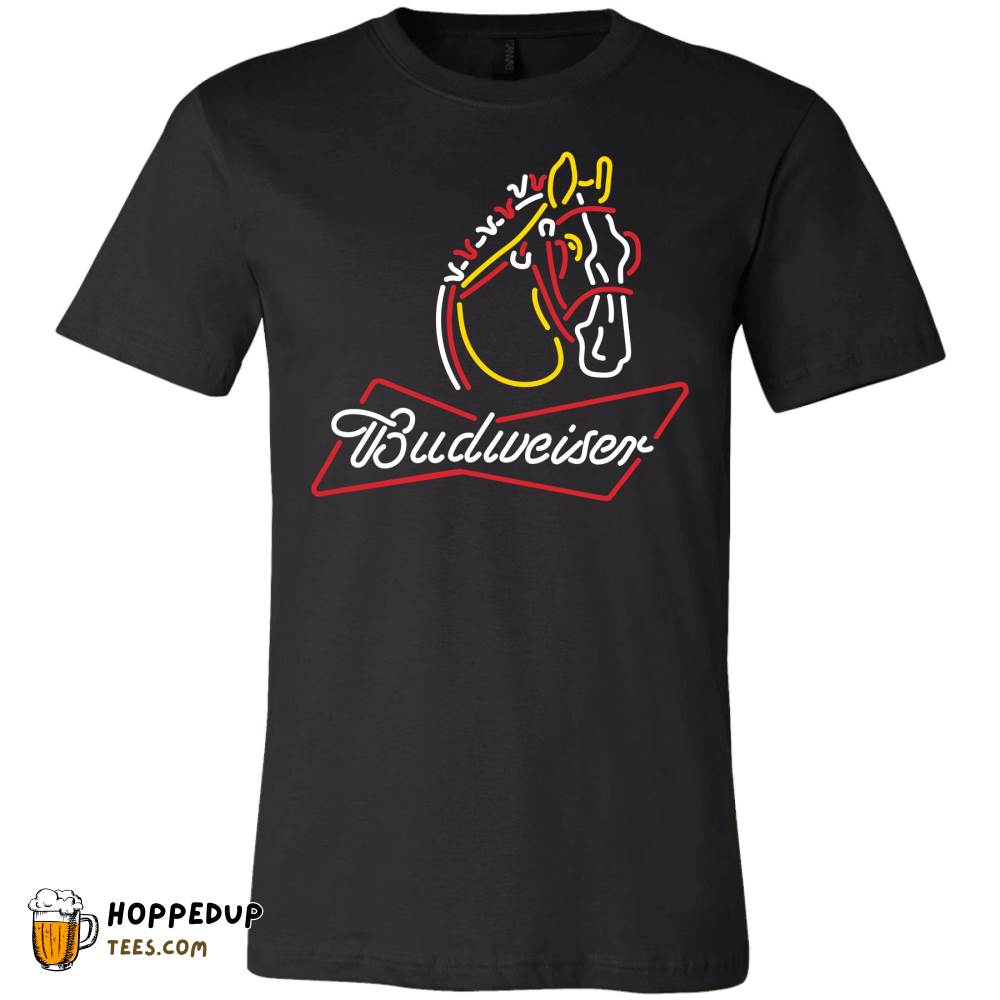 Neon Budweiser Beer Clydesdale CAD Black T-Shirt HU