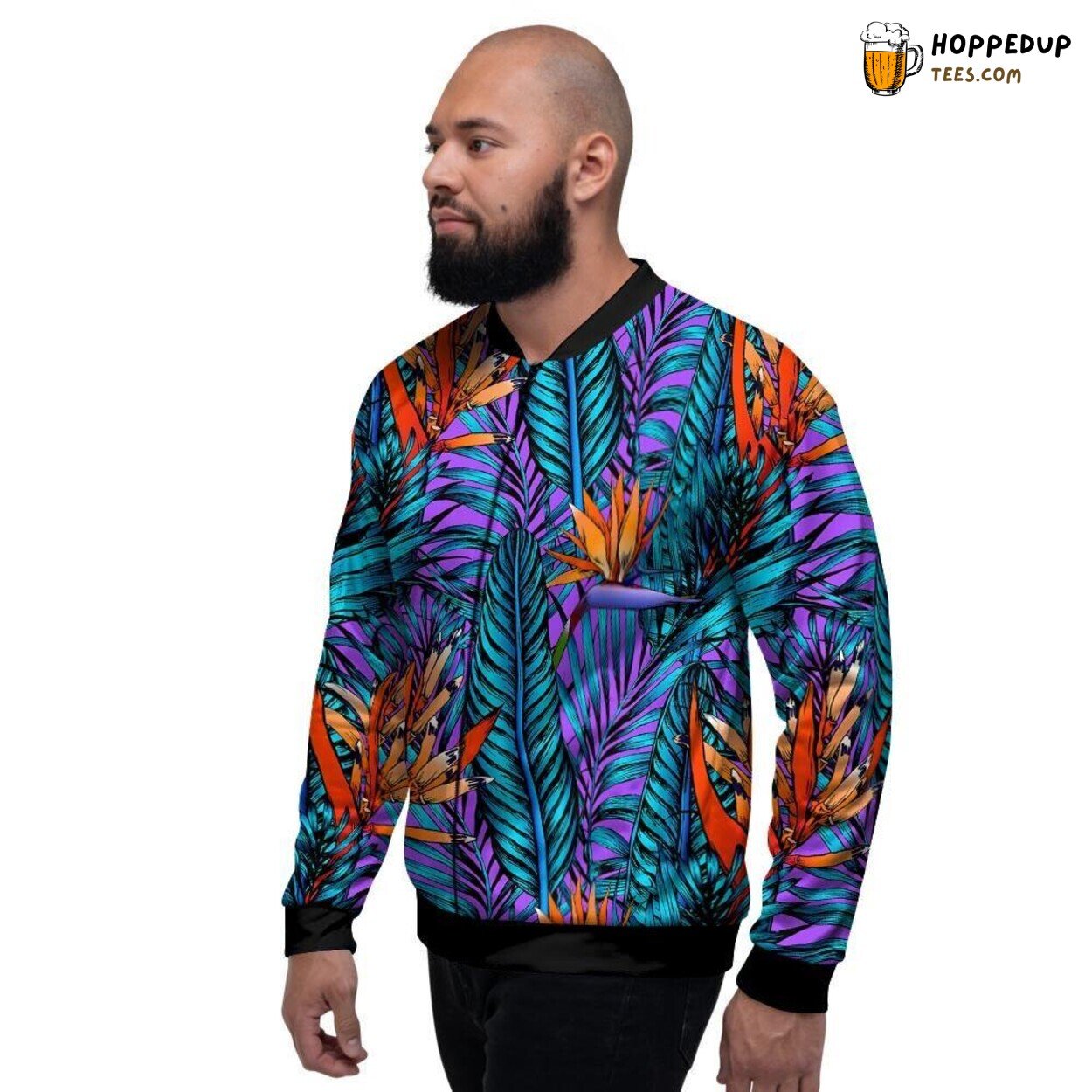 Neon Green Palm Leaf Tropical Men’s Bomber Jacket Nature’s Vibrant Showcase