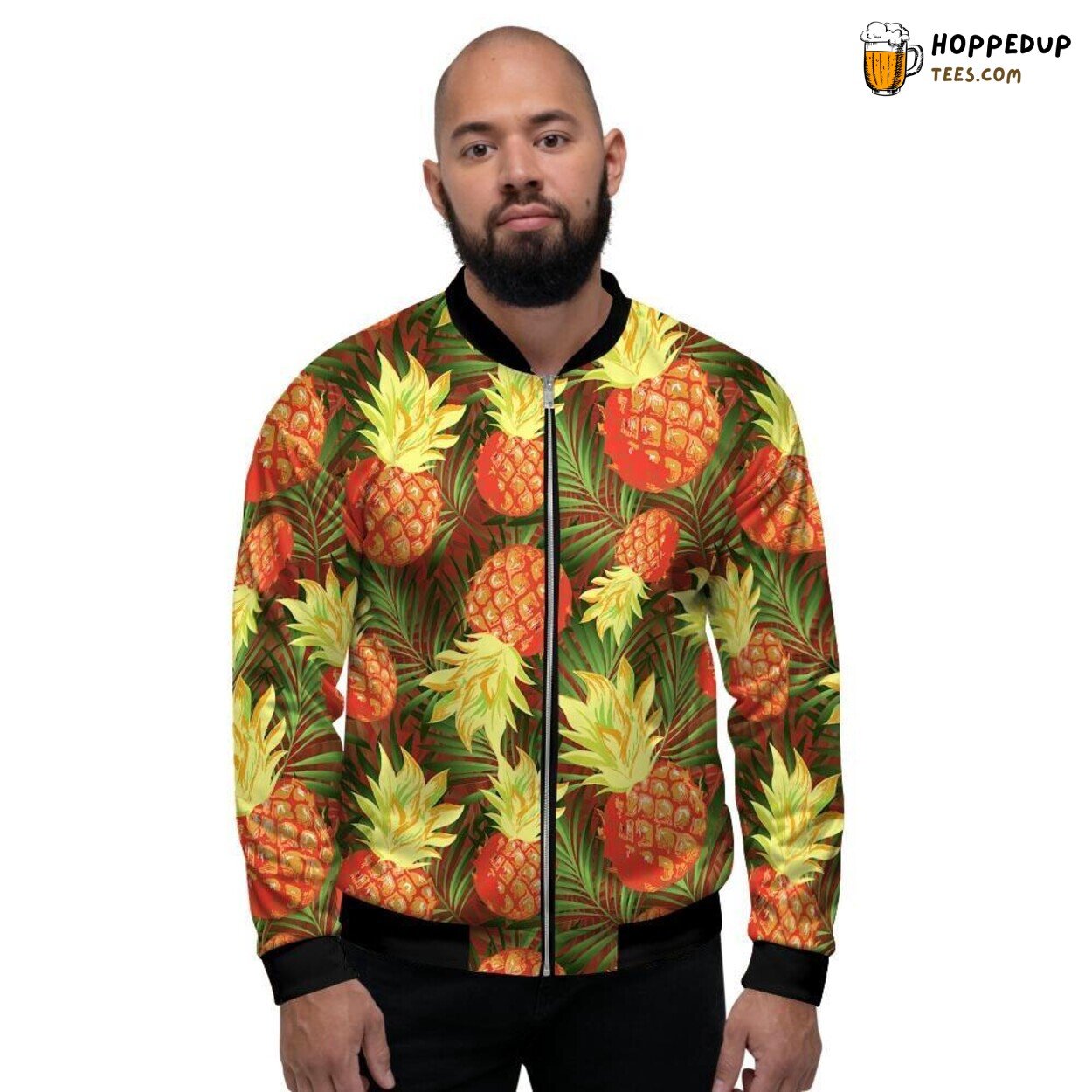Neon Hawaiian Pineapple Yellow Men’s Bomber Jacket Bright Tropical Island Style