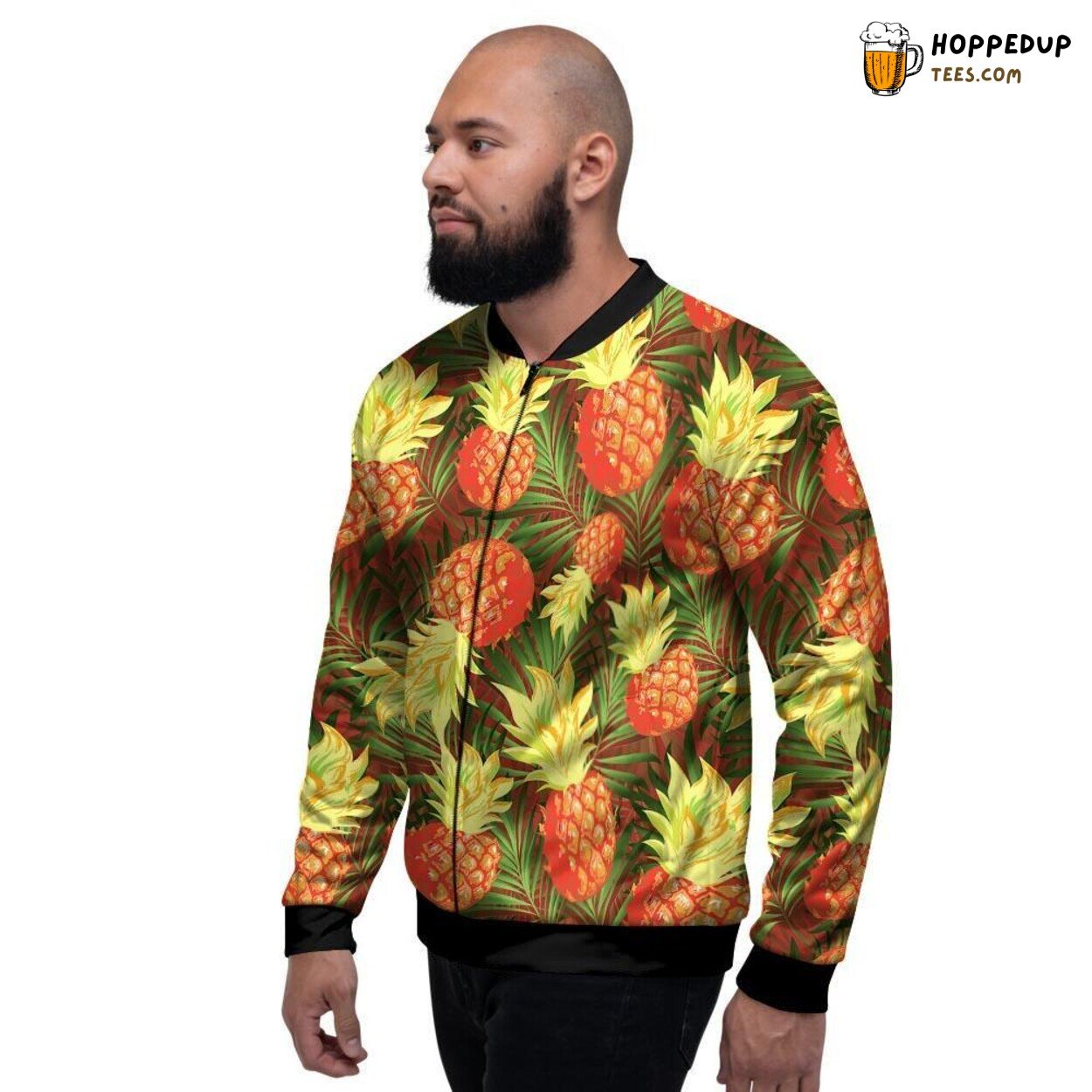 Neon Hawaiian Pineapple Yellow Men’s Bomber Jacket Bright Tropical Island Style