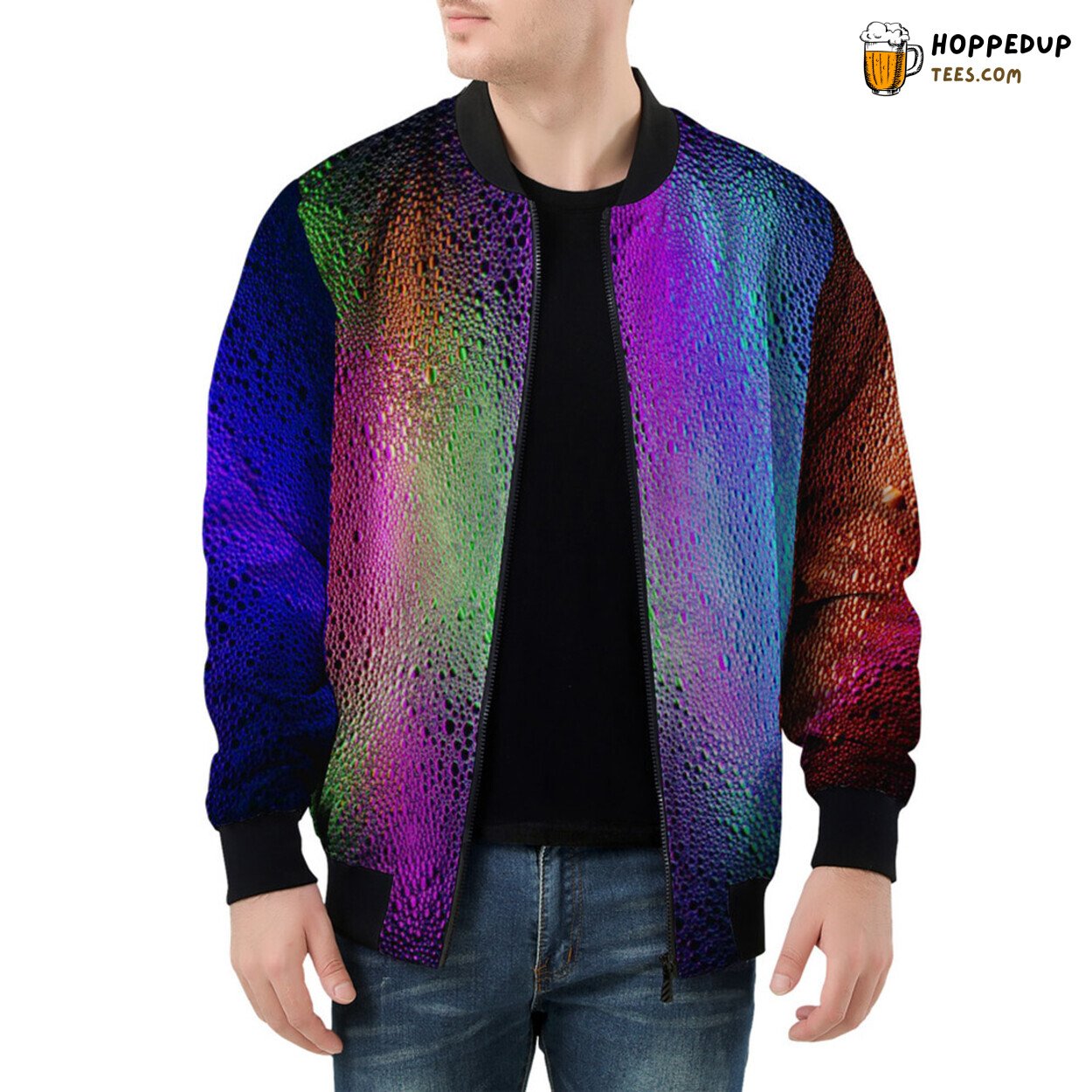 Neon Lights Brilliance Captured on a Remarkable Men’s Bomber Jacket