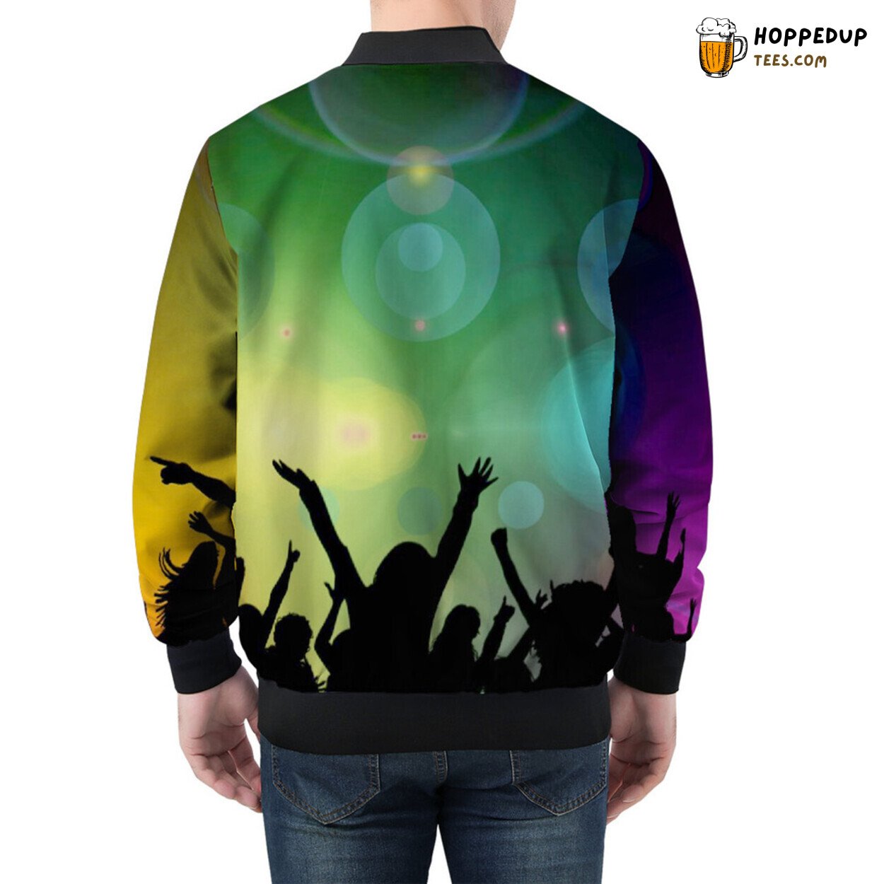 Neon Lights Dance Festively on Men’s Bomber Jacket Canvas