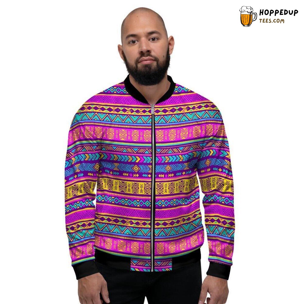 Neon Navajo Aztec Tribal Patterns Display Men’s Bomber Jacket Vibrant Artistry Neon Navajo Aztec Tribal Patterns Display Men’s Bomber Jacket Vibrant Artistry