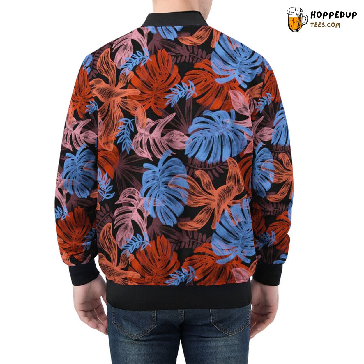 Neon Tropical Vibes Radiate from Men’s Bomber Jacket Design