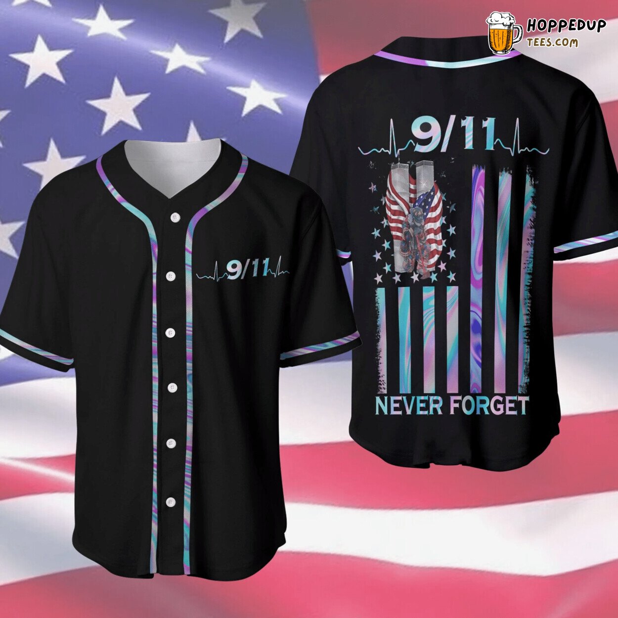 Never Forget Flag Hologram Unique Baseball Jersey Distinctive Edition Style