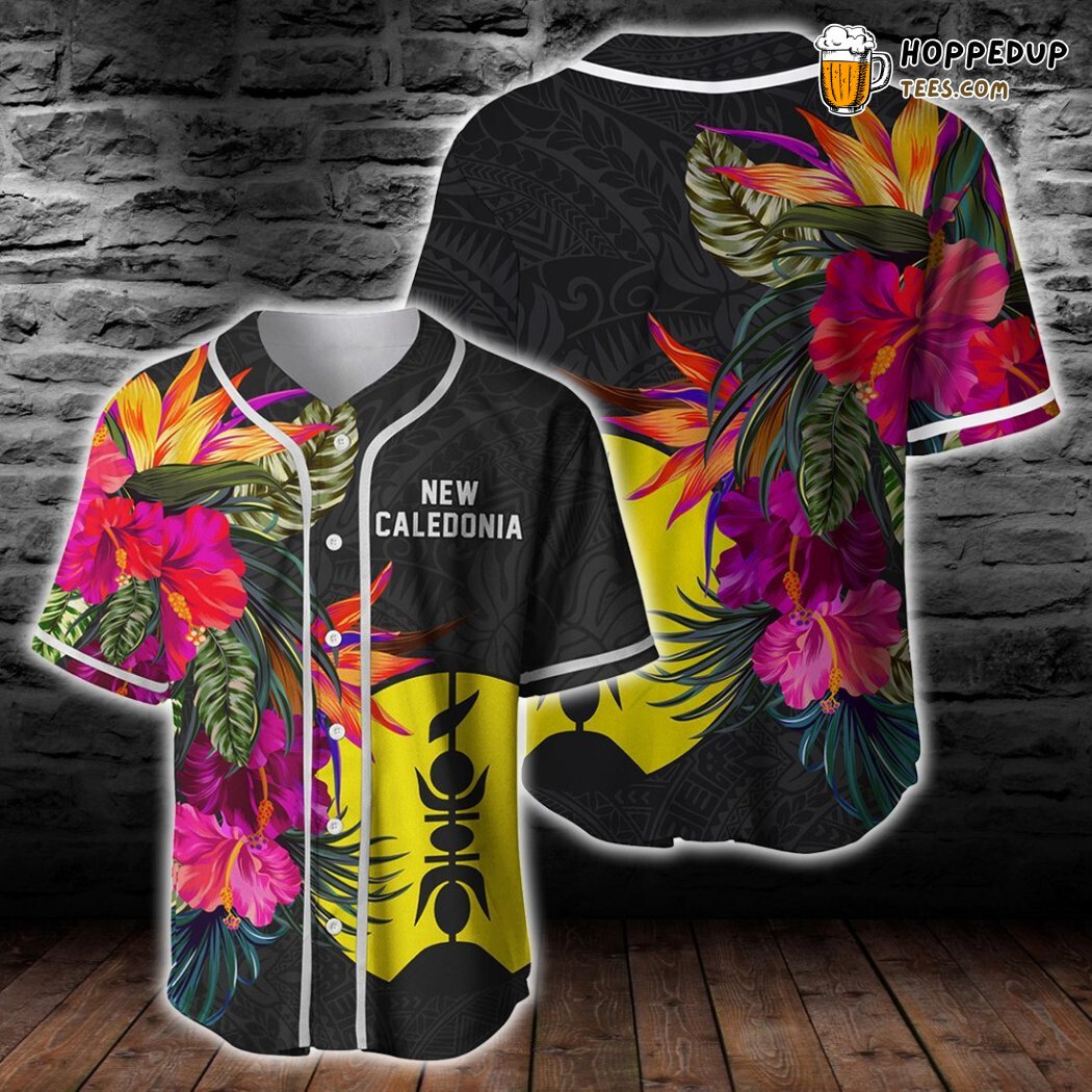 New Caledonia Polynesian Hibiscus Pattern Baseball Tee Jersey Shirts 3D