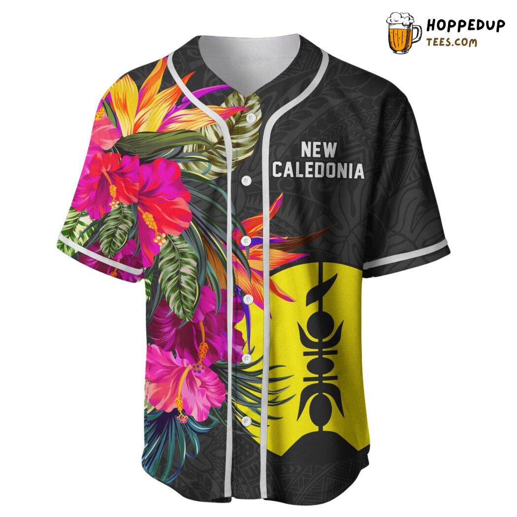 New Caledonia Polynesian Hibiscus Pattern Baseball Tee Jersey Shirts 3D