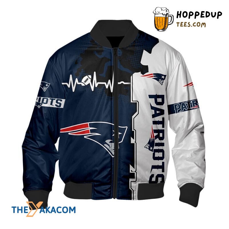 New England Patriots Heartbeat Design Bomber Jacket Christmas Gift