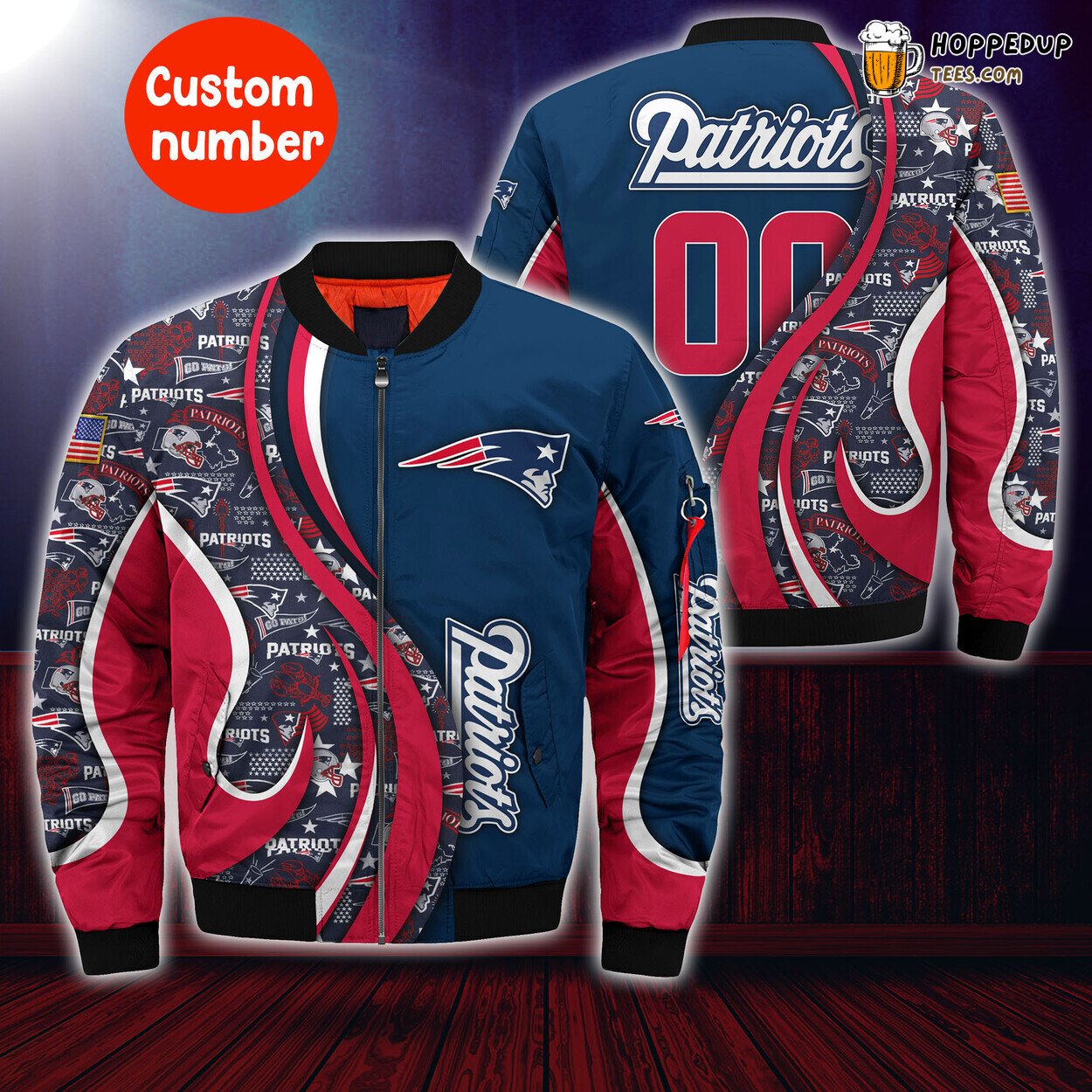 New England Patriots NFL Bomber Jacket Custom Number Elite Fashion Trend