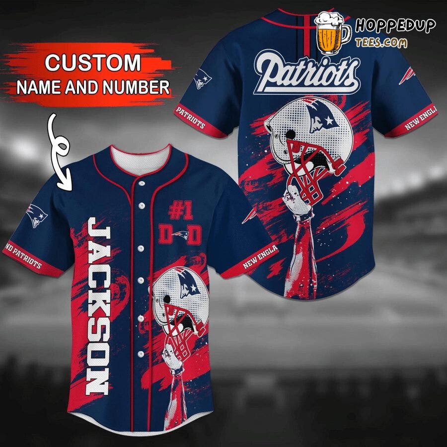 New England Patriots NFL Navy Red Helmet Baseball Jersey Custom Shirt