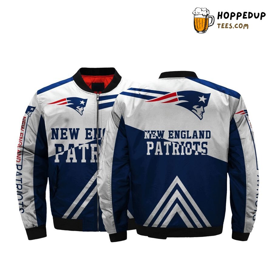 New England Patriots NFL Navy White Refined Bomber Jacket Fit