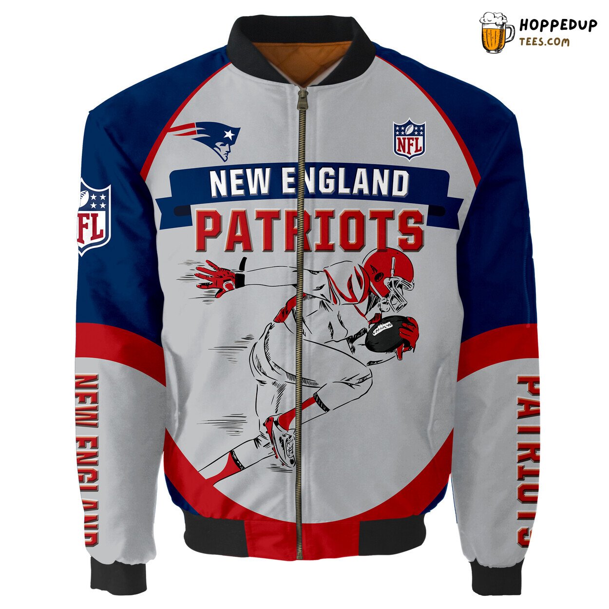New England Patriots Running Men Graphic Bomber Jacket Fan’s Premium Pick