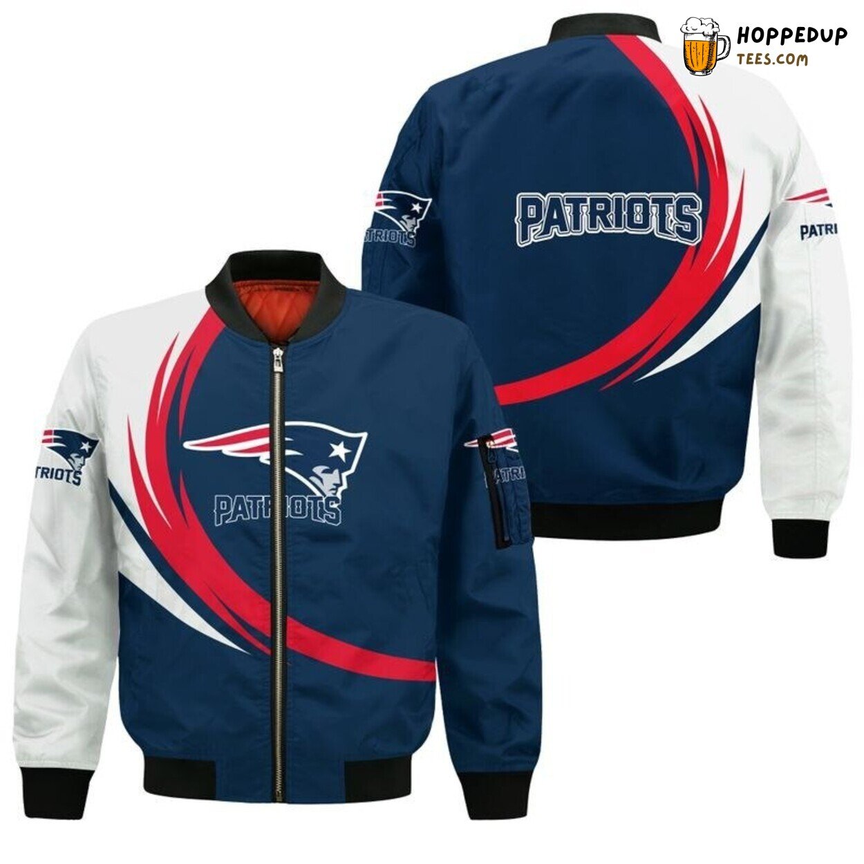 New England Patriots Stylish Bomber Jacket Featuring Curve Graphic Design