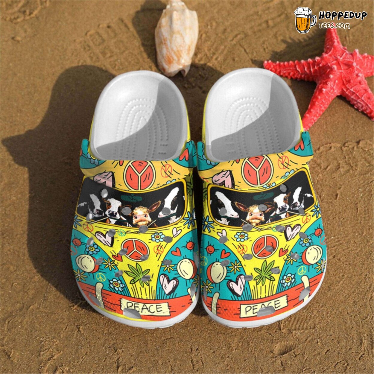 New Hippie Car Cows Theme Comfortable Unique Rubber Clog Shoes