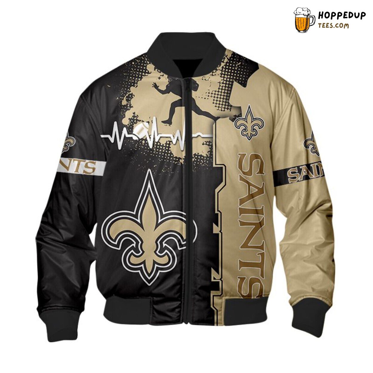 New Orleans Saints Bomber Jacket Heart ECG Line Modern Sportswear Choice