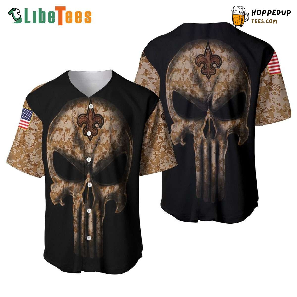 New Orleans Saints Camo Skull American Flag Baseball Jersey