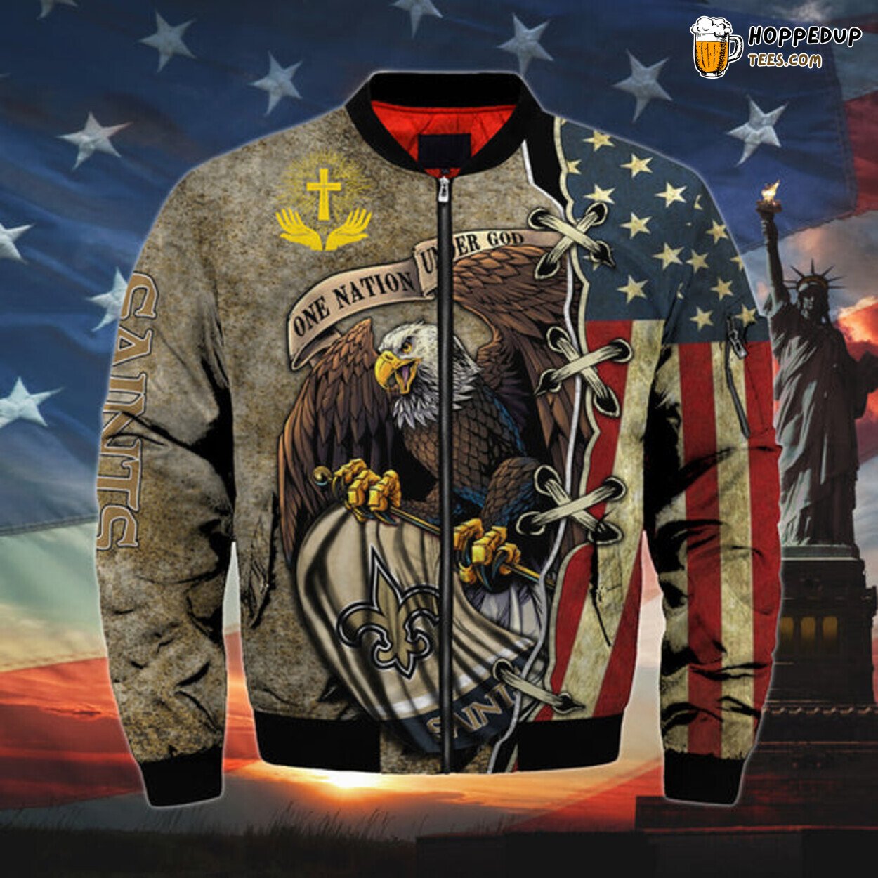 New Orleans Saints Men Bomber Jacket One Nation Under God Sporty Design Look