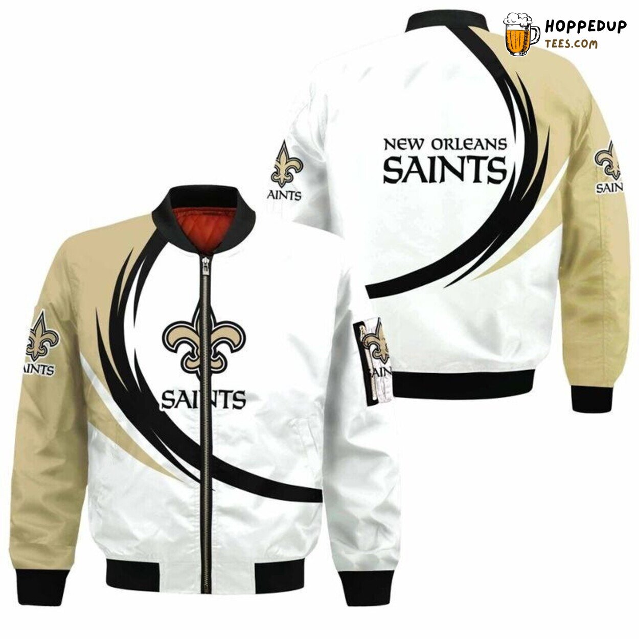 New Orleans Saints Stylish Bomber Jacket Featuring Curve Graphic Design