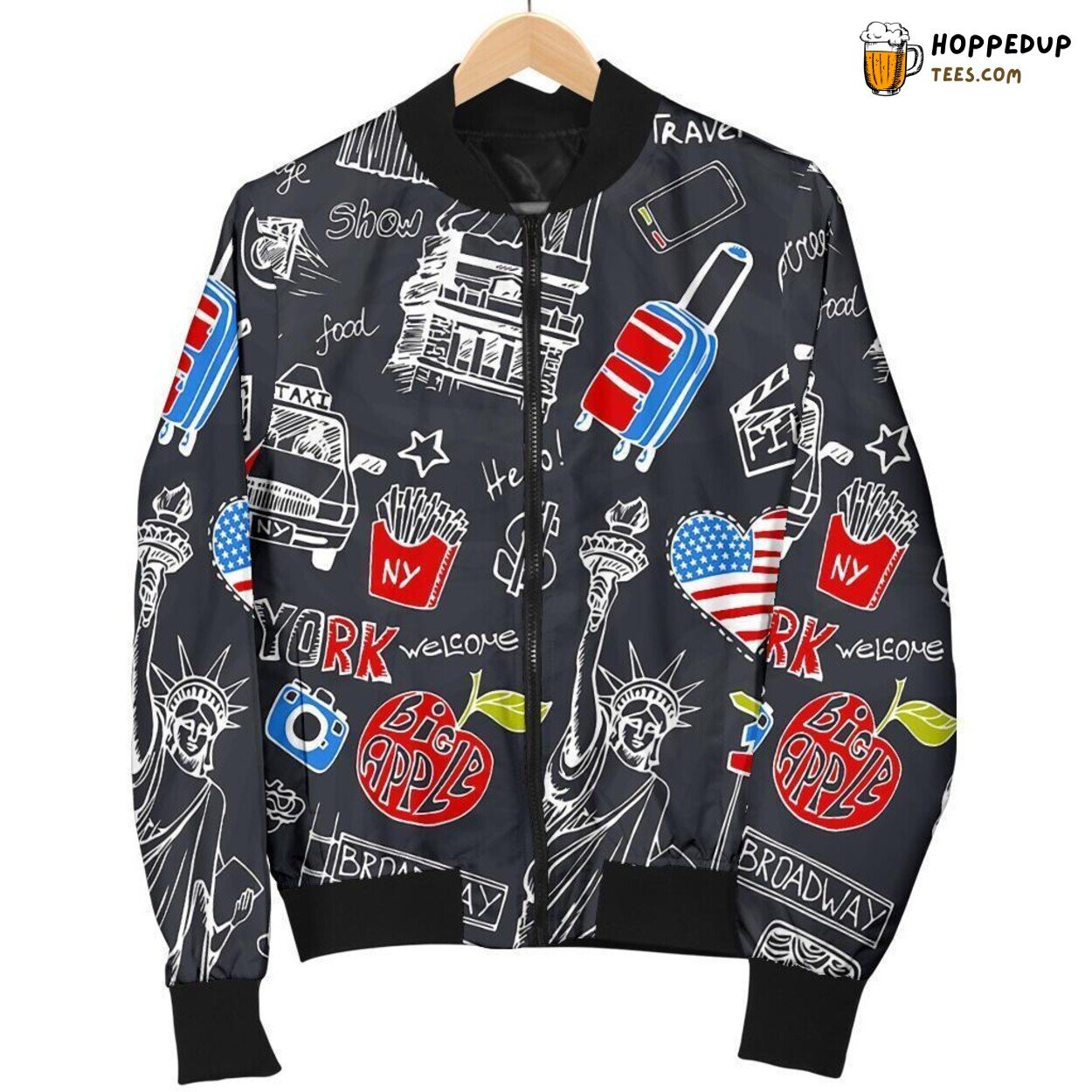 New York City Love Essence Men’s Bomber Jacket Unique Design Pattern Display