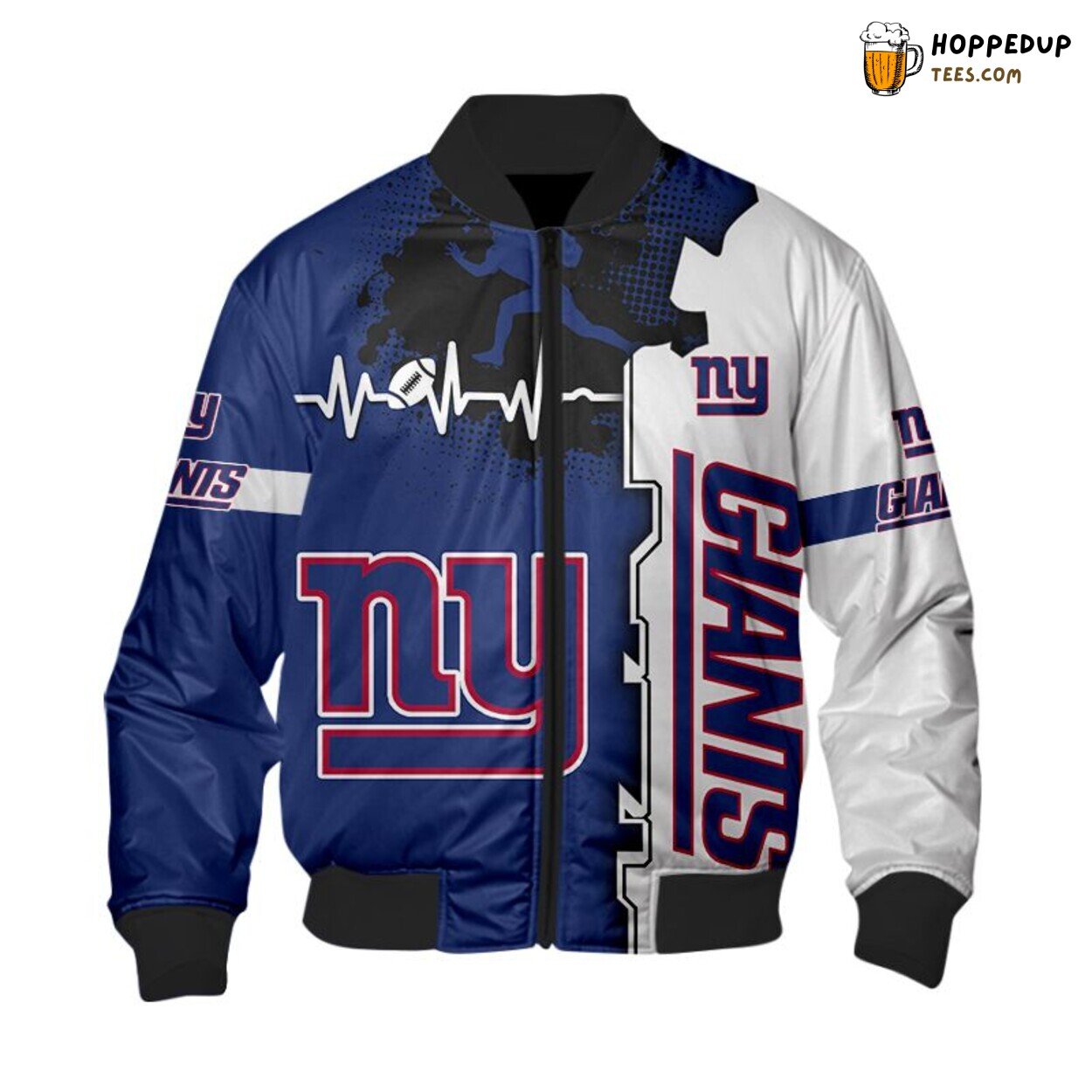 New York Giants Heart ECG Line Graphic Bomber Jacket Stylish Sportswear