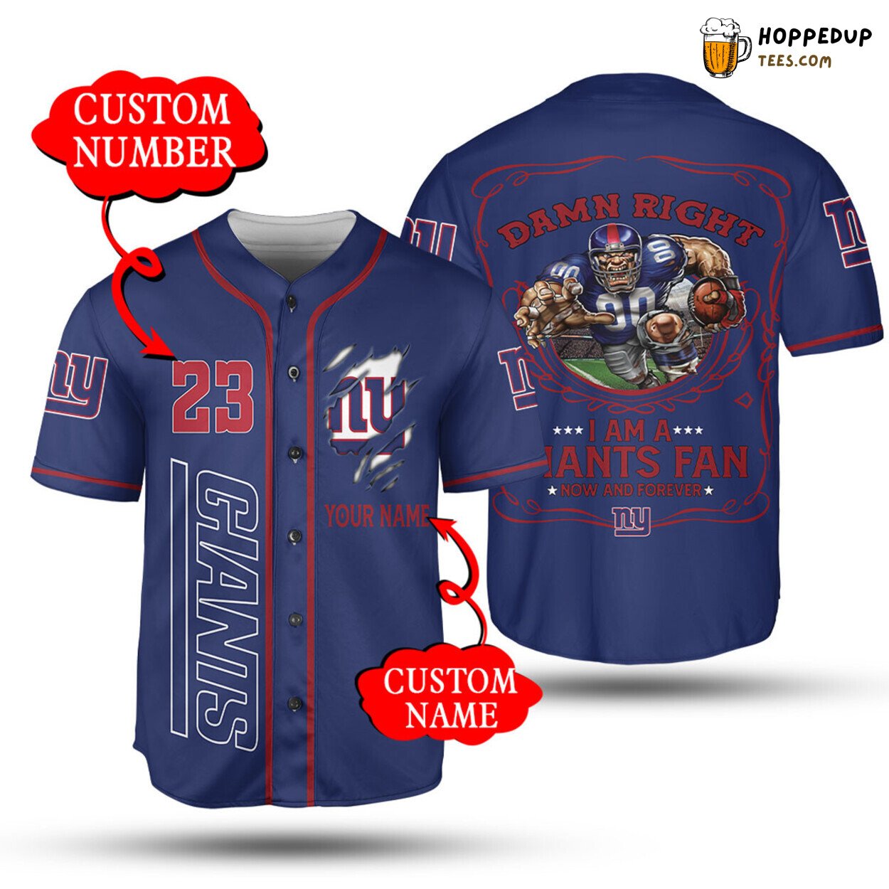 New York Giants NFL Customized Blue Baseball Jersey Number Name Style