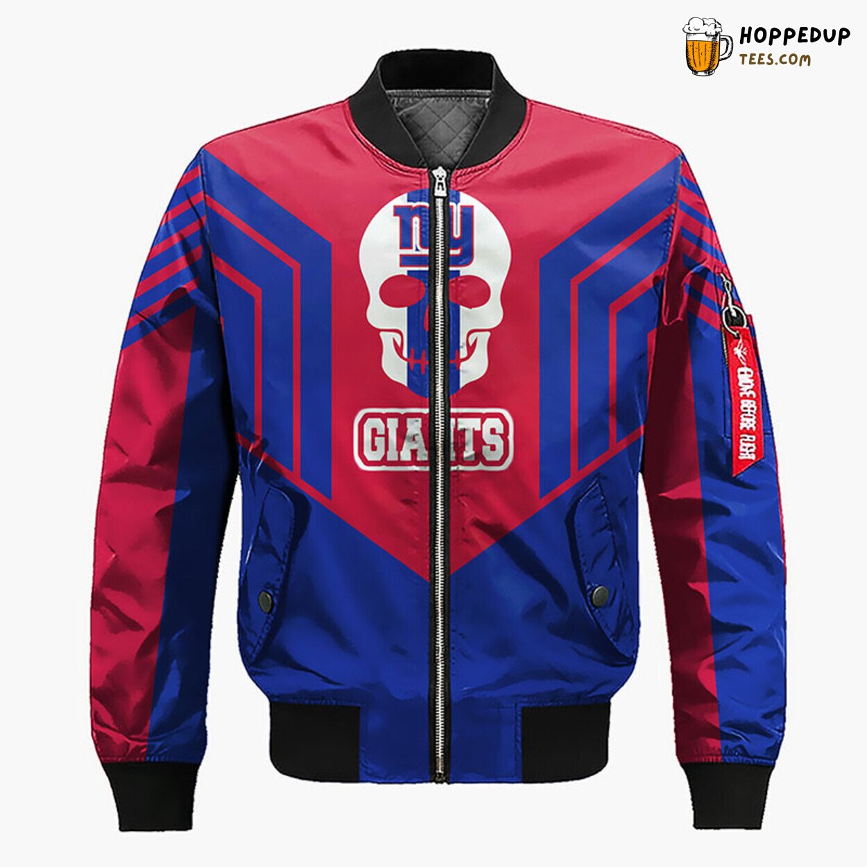 New York Giants NFL Skull Bomber Jacket Blue Red Distinct Look