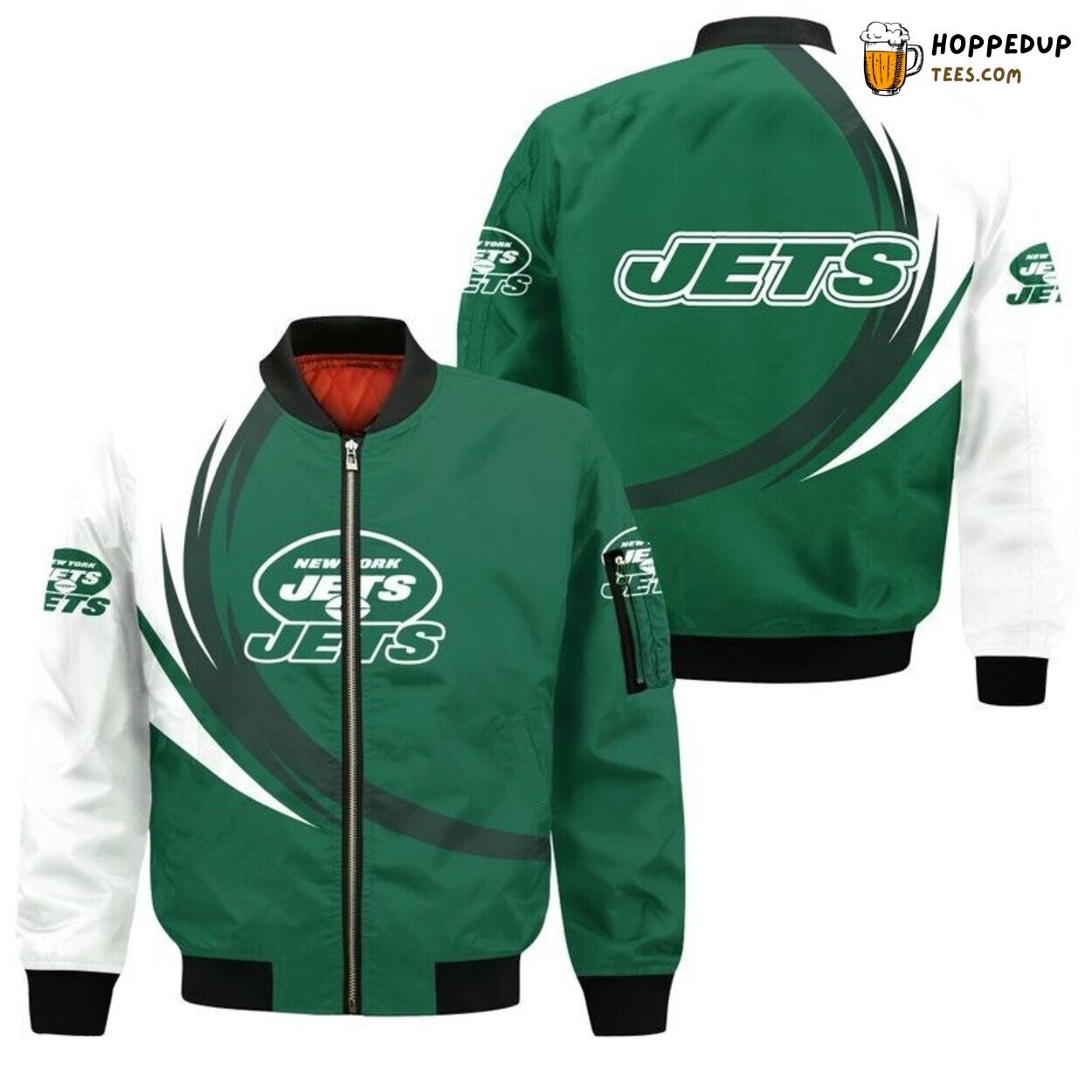New York Jets Curved Design Premium Bomber Jacket Authentic Fan Choice
