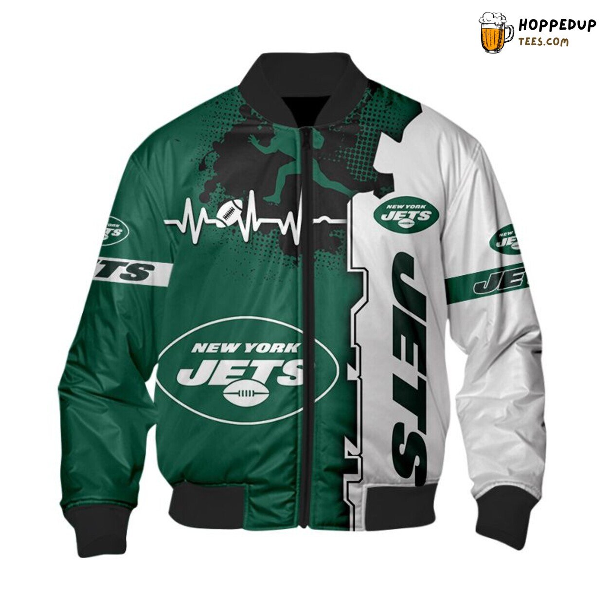 New York Jets Heart ECG Line Design Elite Bomber Jacket Authentic Wear