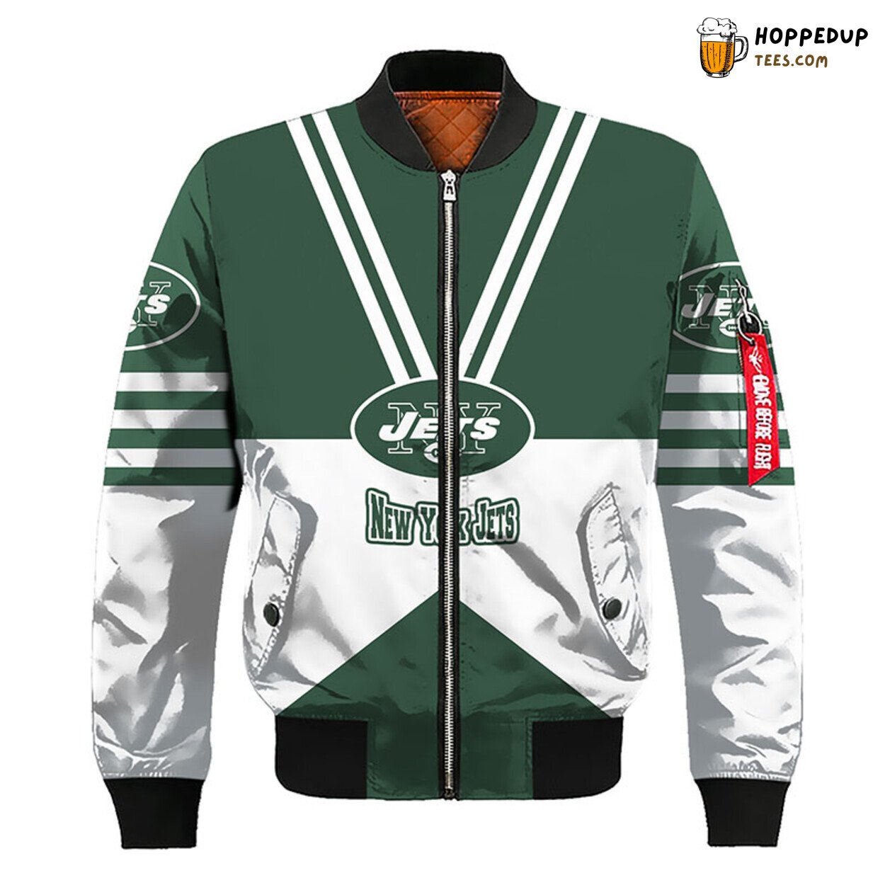 New York Jets NFL Distinct Bomber Jacket Green Silver Finish