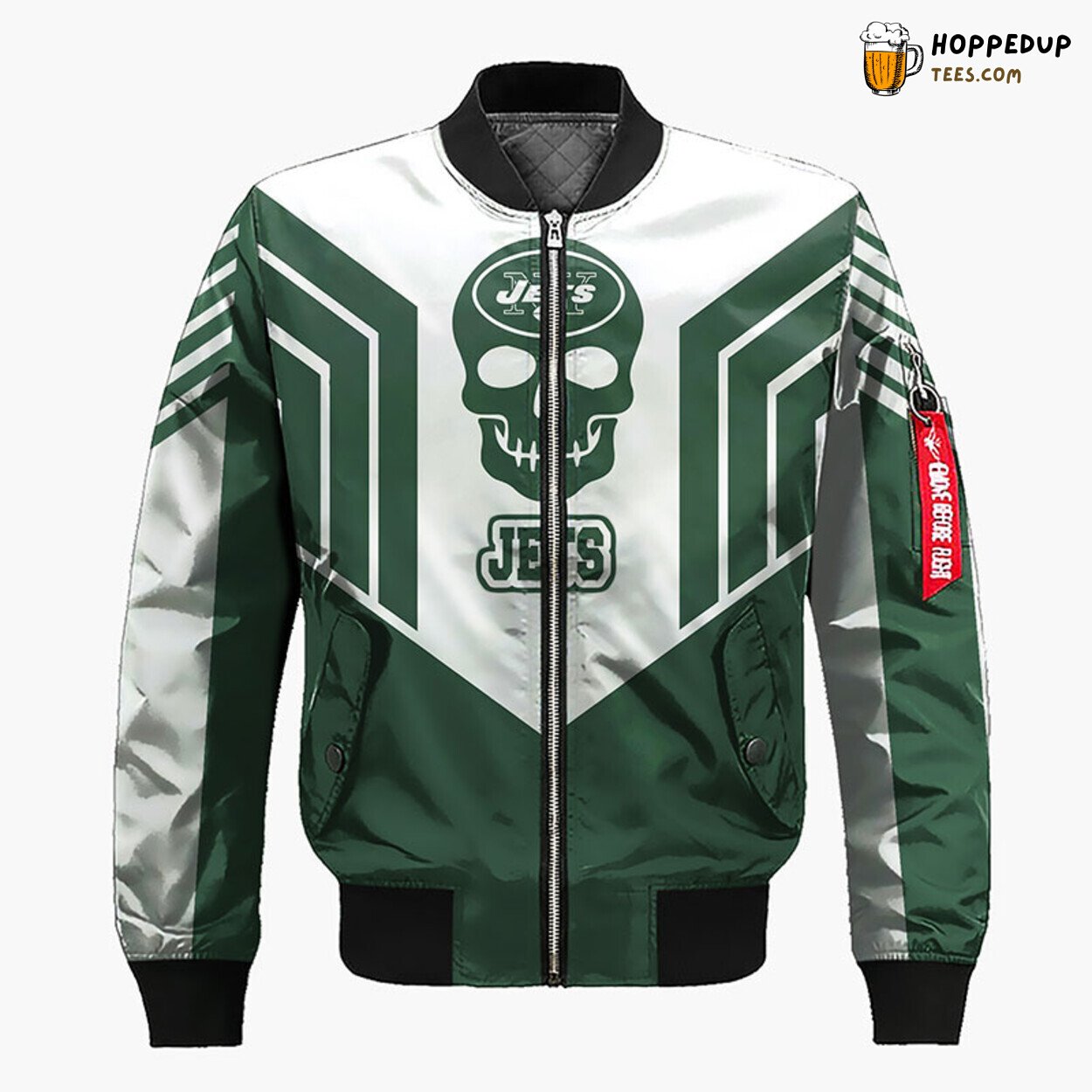 New York Jets NFL Skull Bomber Jacket Green Silver Theme
