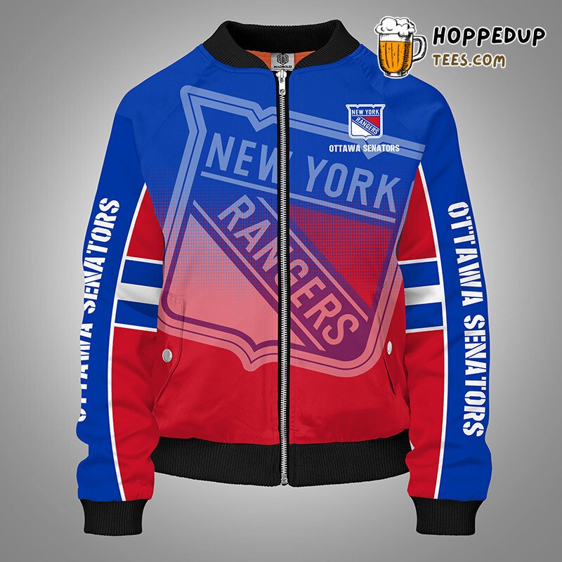 New York Rangers NHL Iconic Style Bomber Jacket Manhattan Blue