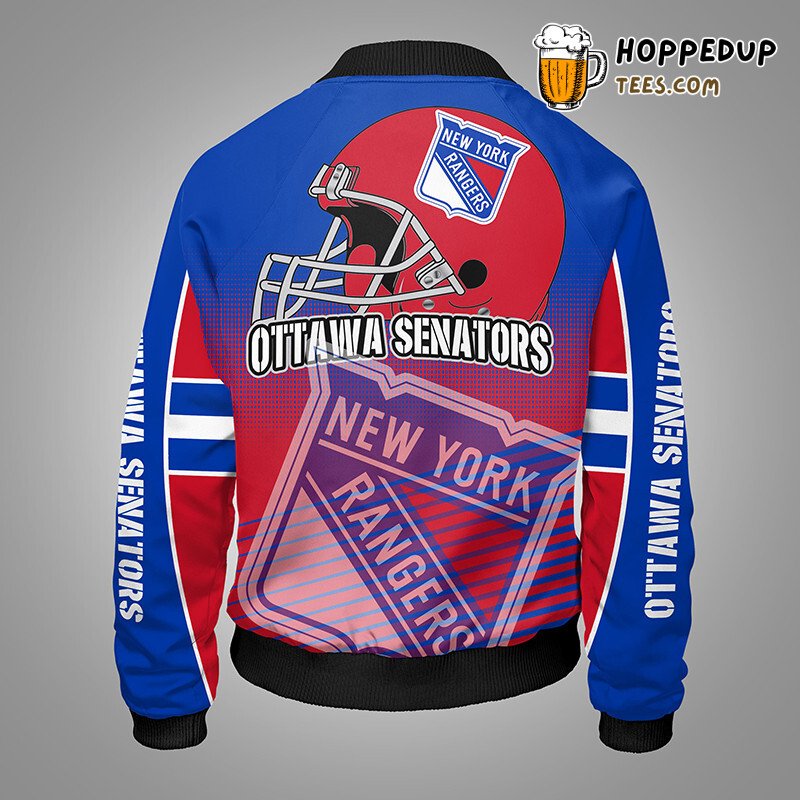 New York Rangers NHL Iconic Style Bomber Jacket Manhattan Blue