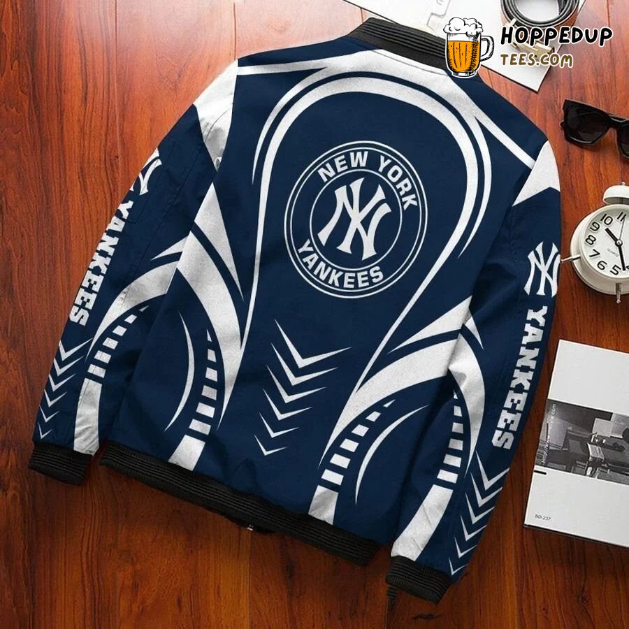 New York Yankees MLB Blue White Authentic Bomber Jacket Trim