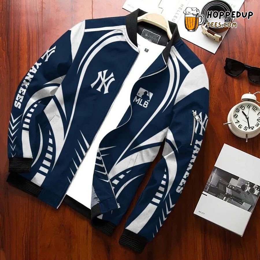 New York Yankees MLB Blue White Authentic Bomber Jacket Trim