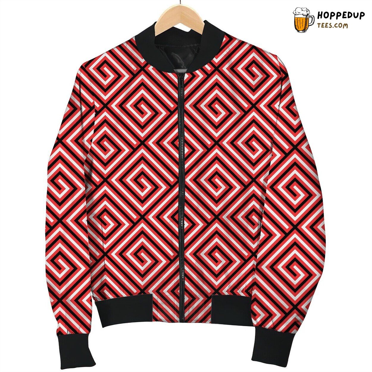 New Zealand Red, White And Black Seamless Pattern Bomber Jacket