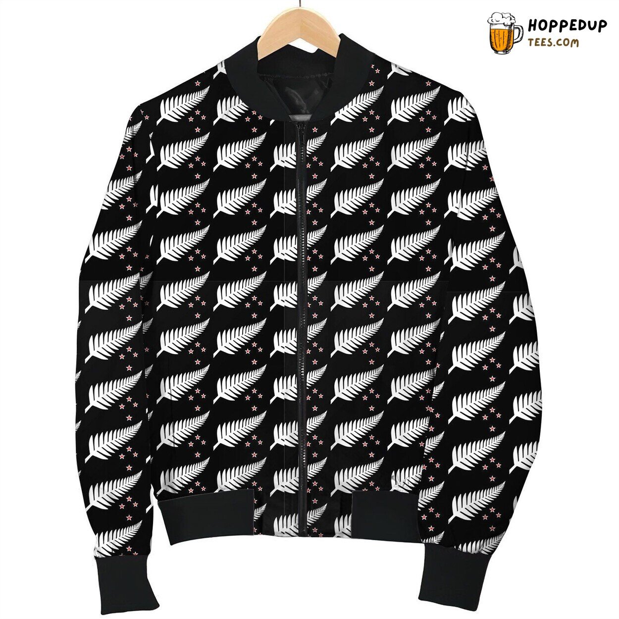 New Zealand Silver Fern Flag Black Pattern Bomber Jacket