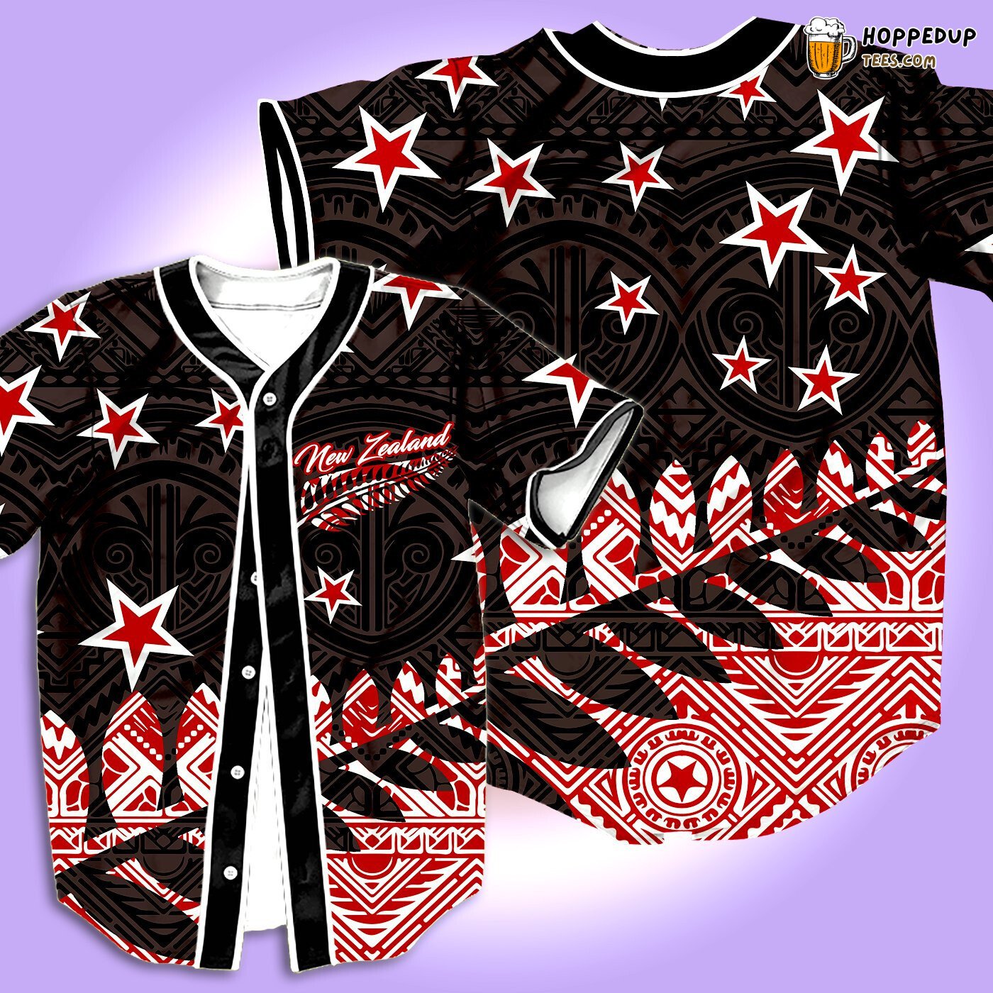New Zealand Star Red Baseball Tee Jersey Shirts 3D