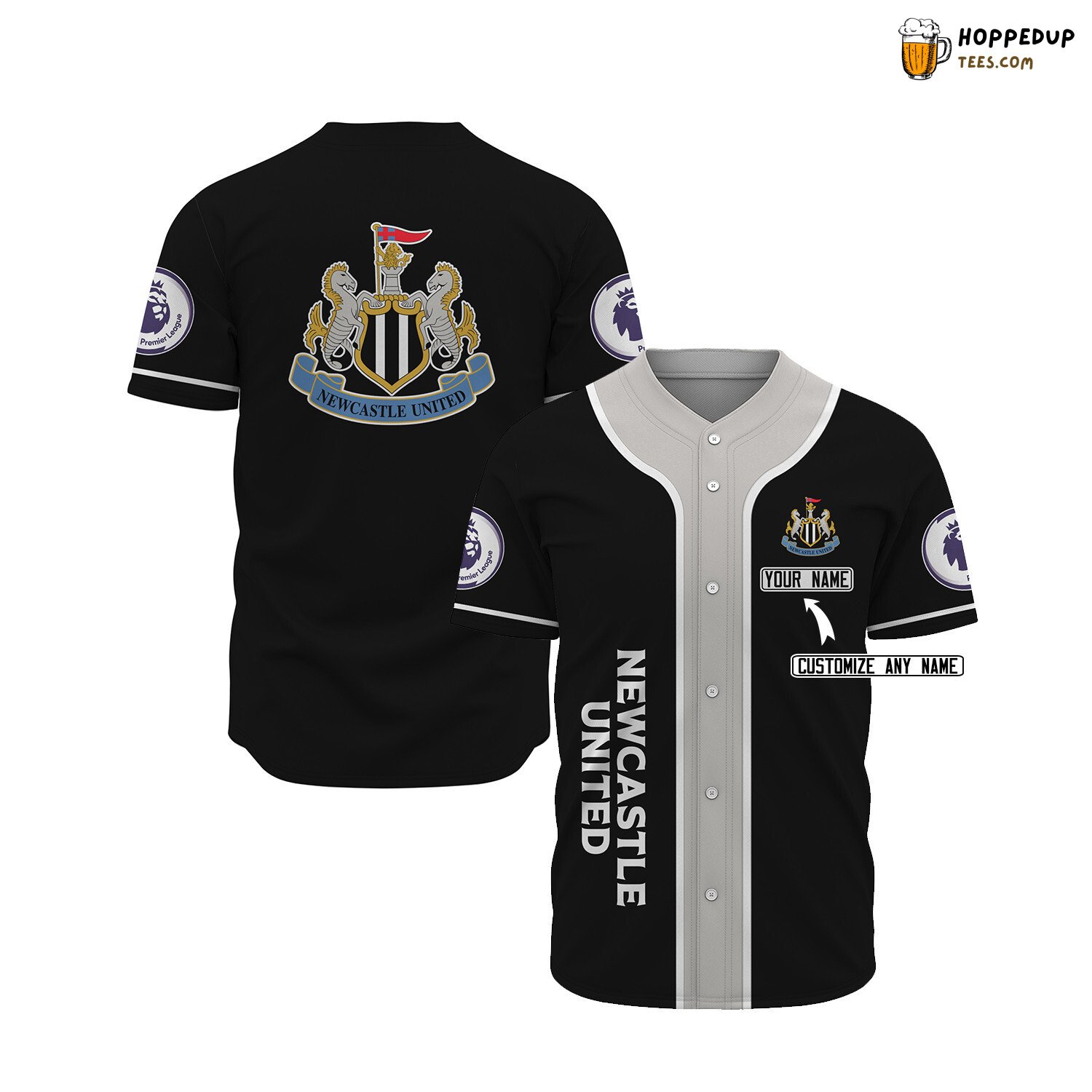 Newcastle United FC Custom Name Black Baseball Jersey Unisex Shirt