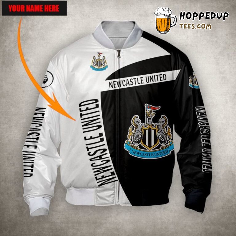 Newcastle United FC Custom Name Black White Bomber Jacket