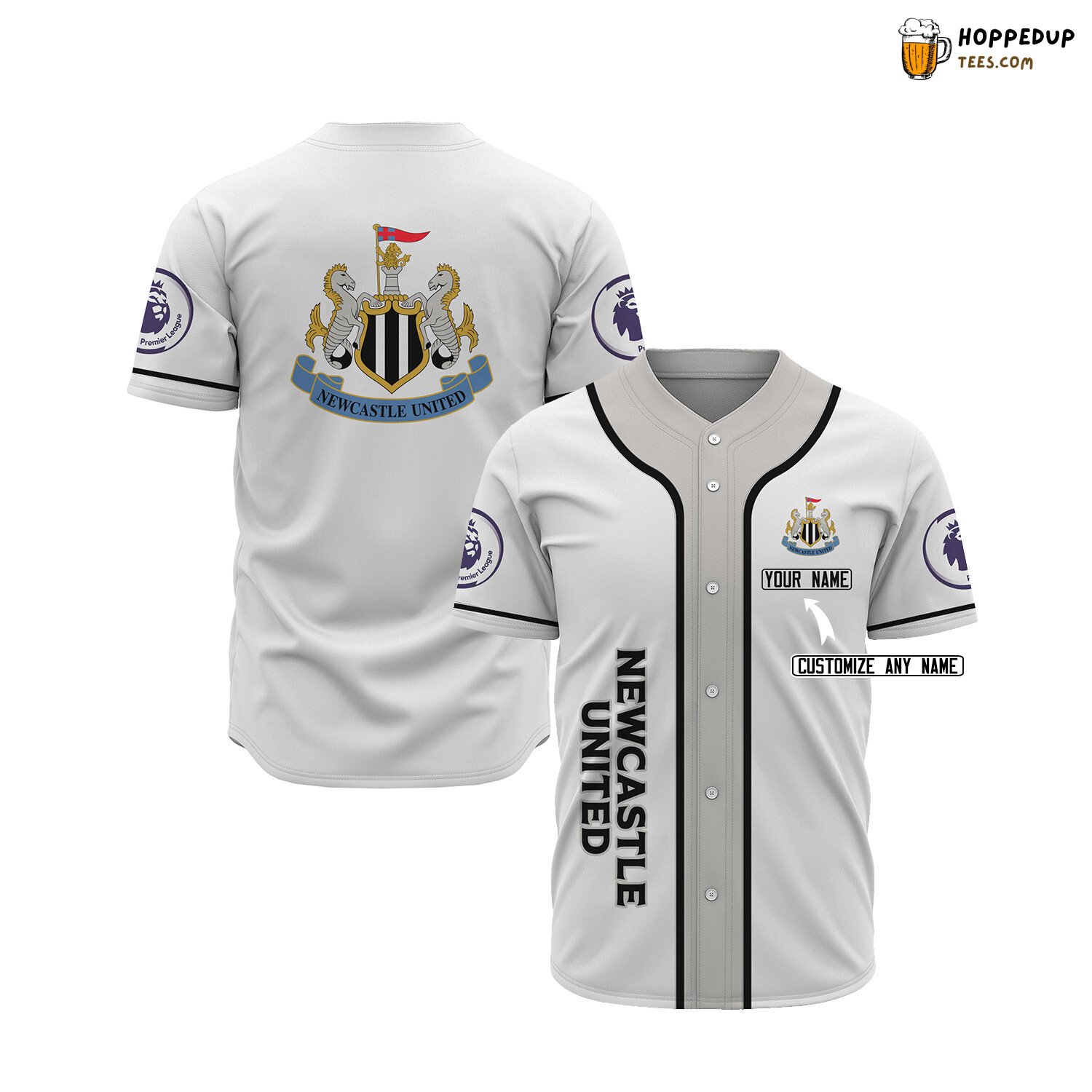 Newcastle United FC Custom Name White Baseball Jersey Unisex Shirt