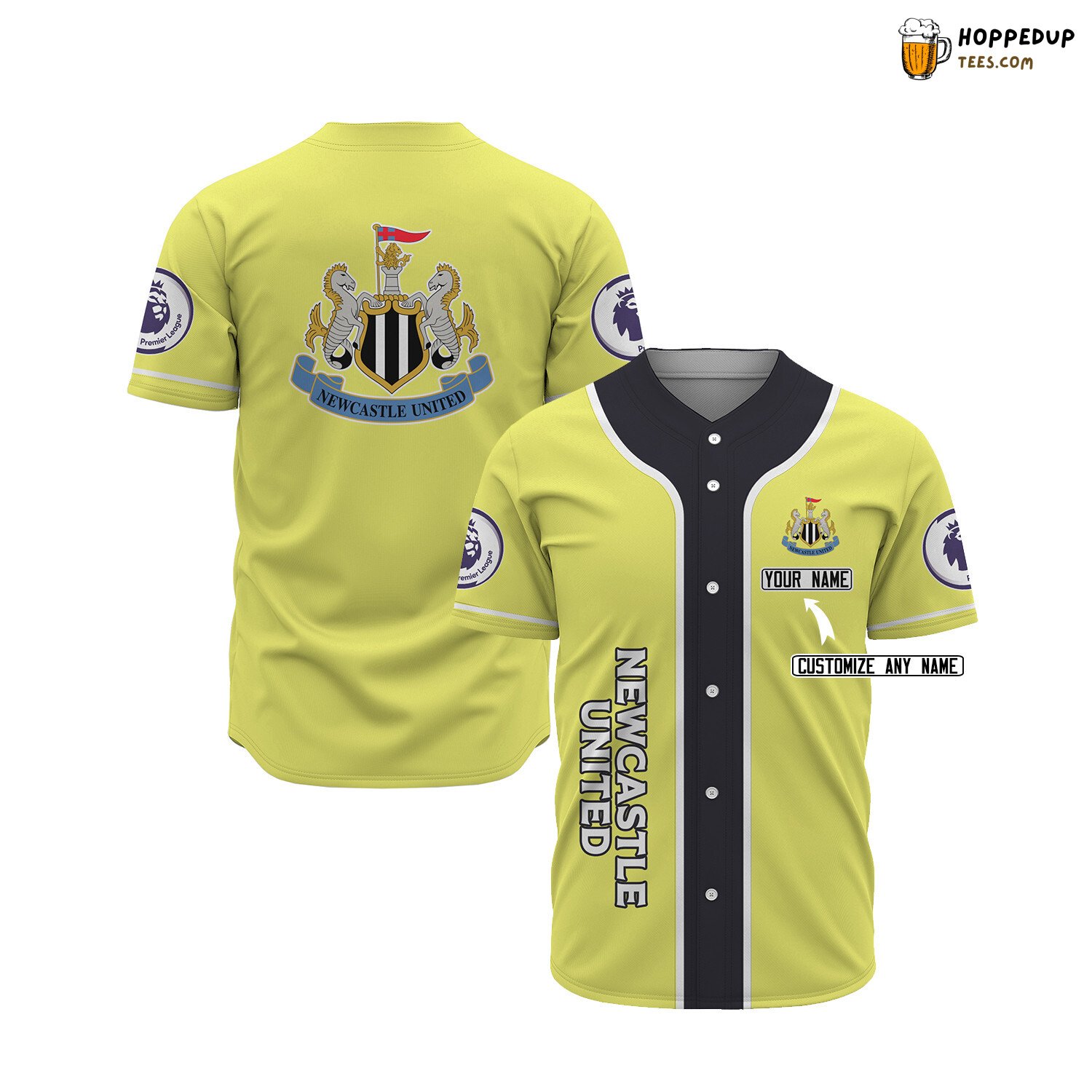 Newcastle United FC Custom Name Yellow Baseball Jersey Unisex Shirt