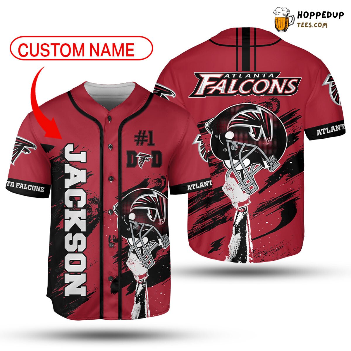 NFL Atlanta Falcons Custom Name Red Helmet Baseball Jersey Unisex Shirt