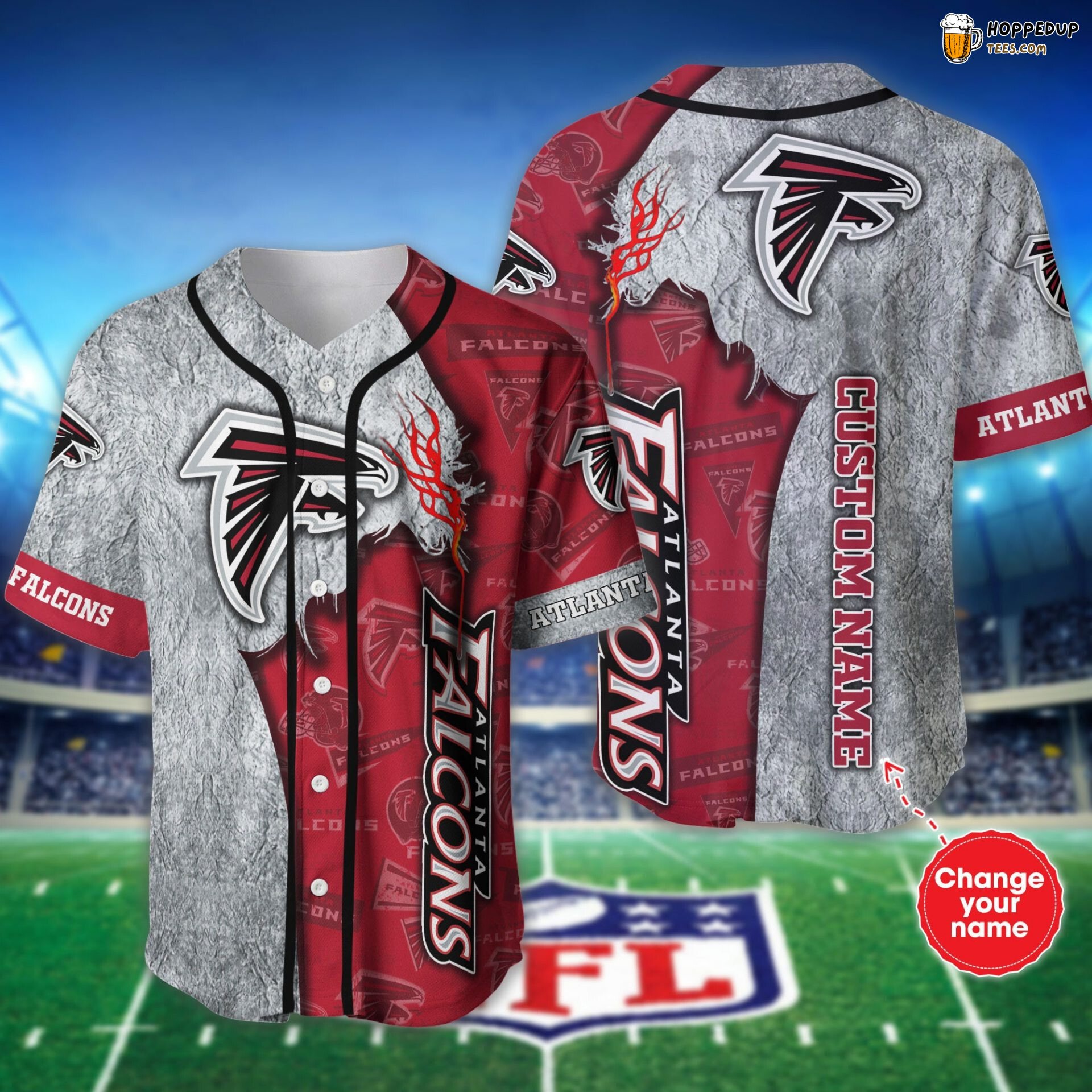 NFL Atlanta Falcons Custom Name Silver Red Baseball Jersey Unisex Shirt