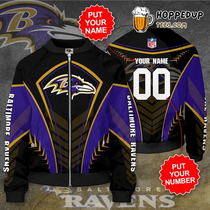 NFL Baltimore Ravens Custom Name Number Black Purple Bomber Jacket