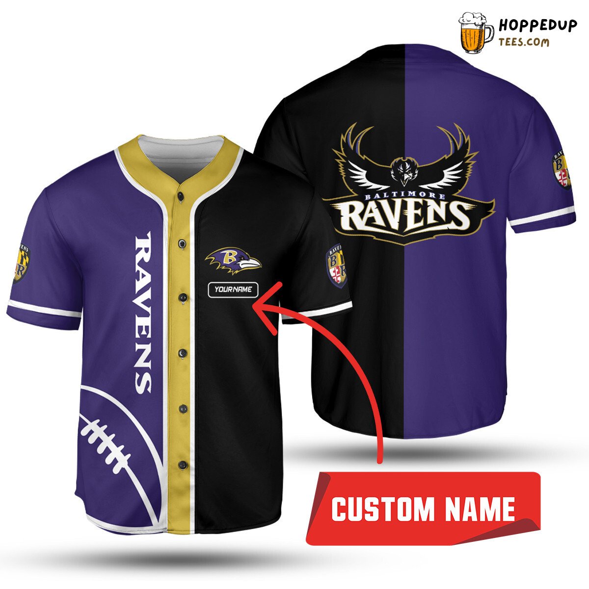 NFL Baltimore Ravens Custom Name Purple Black Baseball Jersey Unisex Shirt