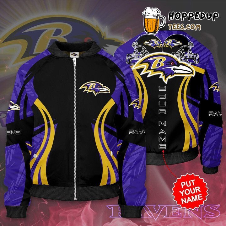 NFL Baltimore Ravens Custom Name Purple Black Bomber Jacket