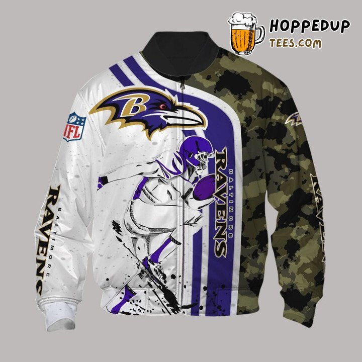 NFL Baltimore Ravens White Purple Camo Bomber Jacket