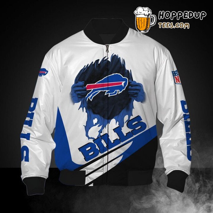 NFL Buffalo Bills Blue Logo White Graphic Bomber Jacket