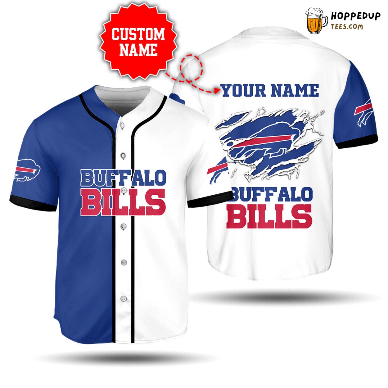 NFL Buffalo Bills Custom Name Blue White Scratch Baseball Jersey Unisex Shirt