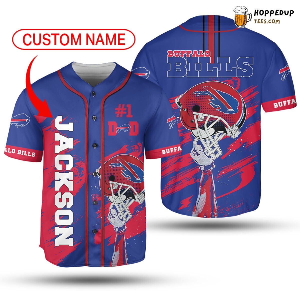 NFL Buffalo Bills Custom Name Number Royal Blue Helmet Baseball Jersey Unisex Shirt